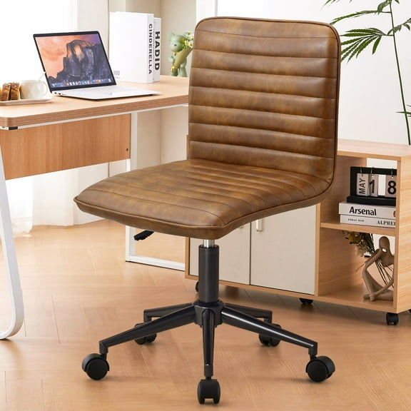 Furniliving Armless Office Chair Mid-Back  Leather Task Chair Rolling  Swivel Adjustable Computer Chair,Dust Yellow