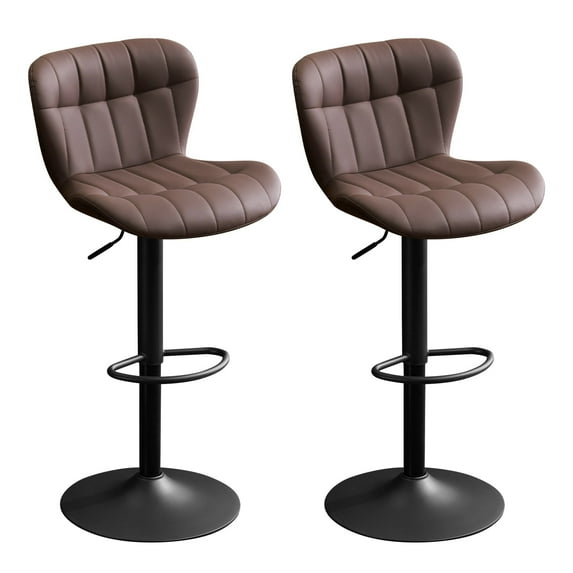 Furniliving Bar Stools Set of 2, Faux Leather Modern Swivel Bar Chairs, Upholstered Counter Height Barstools with Back for Bar, Kitchen Island, Dining Room, Brown