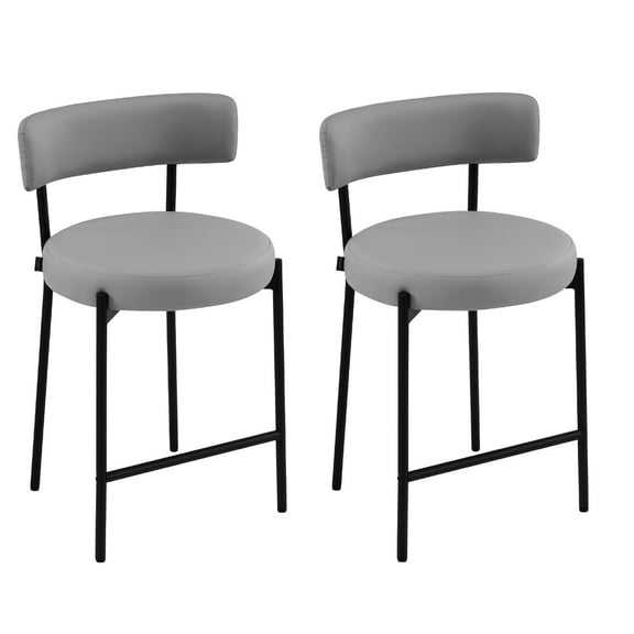 Furniliving Bar Stools Set of 2, Modern Counter Height Bar Stools with Back, Upholstered Bar Height Barstools for Kitchen Counter/Home Bar/Dining Room, Faux PU-Gray