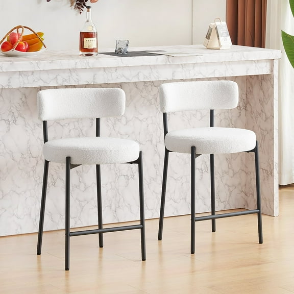 Furniliving Bar Stools Set of 2, Modern Counter Height Bar Stools with Back, Upholstered Bar Height Barstools for Kitchen Counter/Home Bar/Dining Room, White