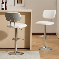 Furniliving Bar Stools Set of 2, Swivel Barstools with Footrest, Faux Fur Fabric Counter Height Bar Stools, Height Adjustable Bar Chairs for Kitchen Island, White Gray