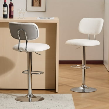 Furniliving Bar Stools Set of 2, Swivel Barstools with Footrest, Faux Fur Fabric Counter Height Bar Stools, Height Adjustable Bar Chairs for Kitchen Island, White+Gray