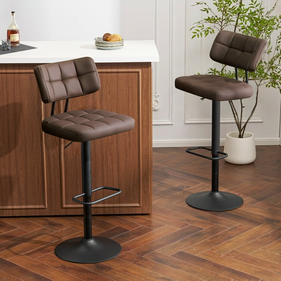 Furniliving Bar Stools Set of 2, Swivel Barstools with Footrest and Thick Cushion Back, Counter Height Bar Stools, Height Adjustable Modern Bar Chairs for Kitchen Island, Brown