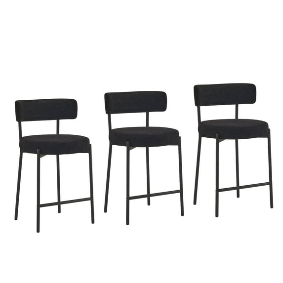 Furniliving Bar Stools Set of 3, Modern Counter Height Bar Stools with Back, Upholstered Bar Height Barstools for Kitchen Counter/Home Bar/Dining Room, Black