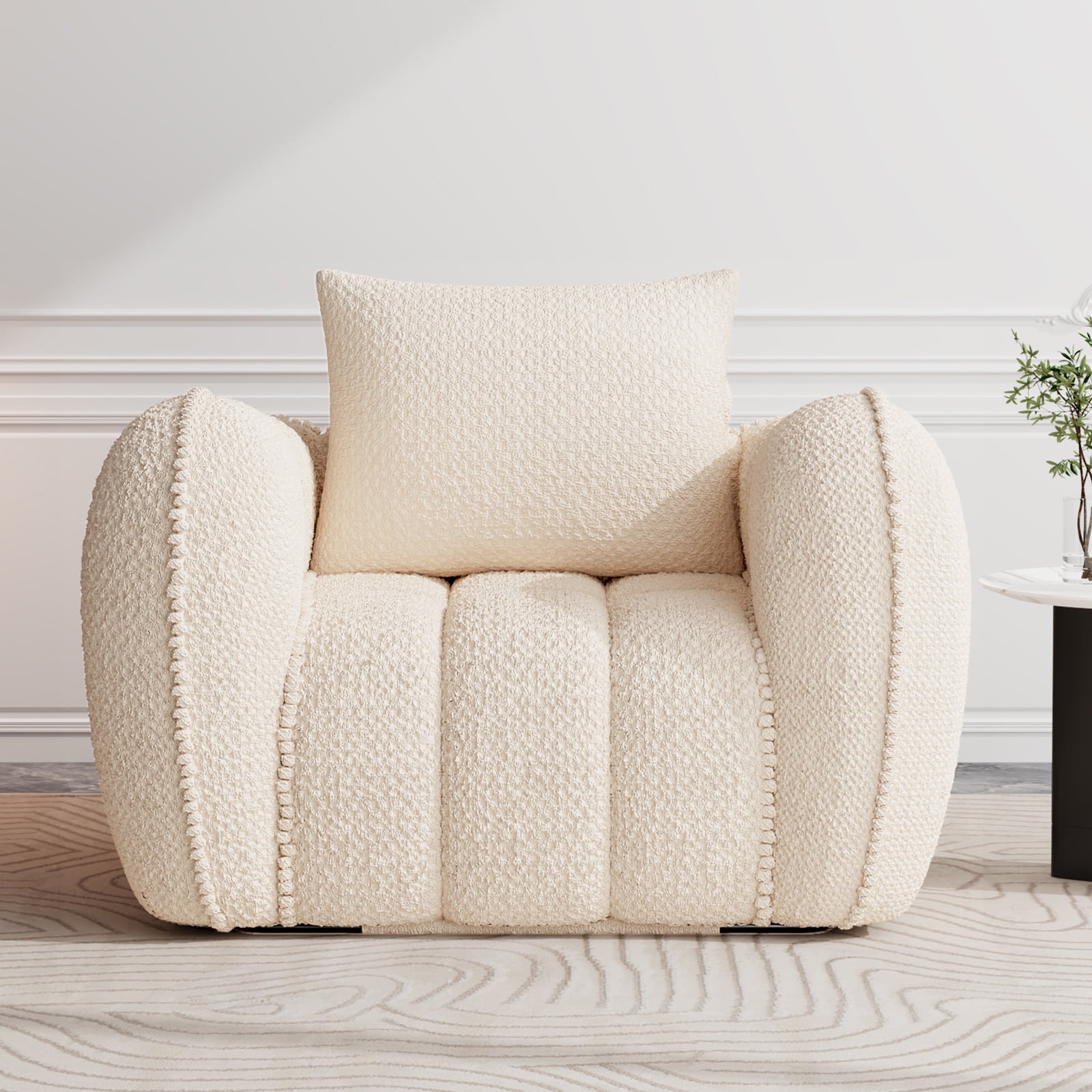 Furniliving Bean Bag Chair for Adults, Oversized Lazy Floor Sofa with Armrests, No Assembly Required, Pumpkin Shaped Bean Bag Sofa for Living Room, Bedroom Apartment Office(Beige)