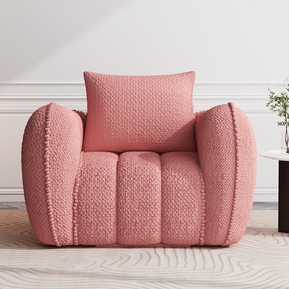 Furniliving Bean Bag Chair for Adults, Oversized Lazy Floor Sofa with Armrests, No Assembly Required, Pumpkin Shaped Bean Bag Sofa for Living Room, Bedroom Apartment Office(Pink)