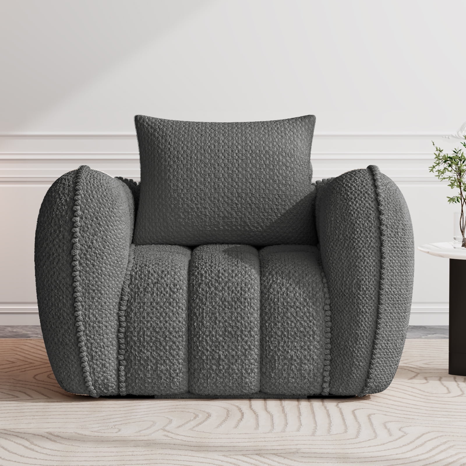 Furniliving Bean Bag Chair for Adults, Oversized Lazy Floor Sofa with Armrests, No Assembly Required, Pumpkin Shaped Bean Bag Sofa for Living Room, Bedroom Apartment Office(Gray)
