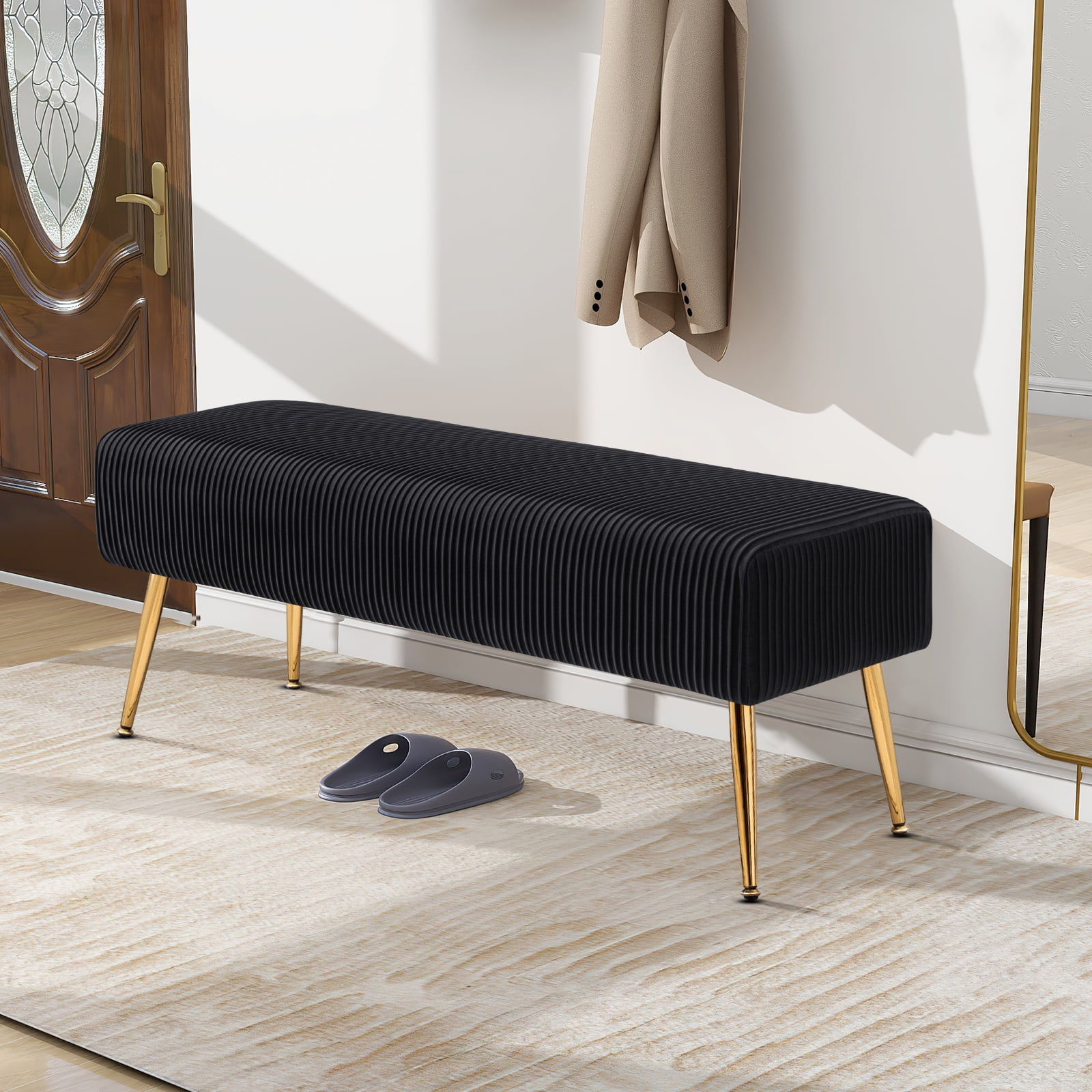 Black velvet bedroom bench deals