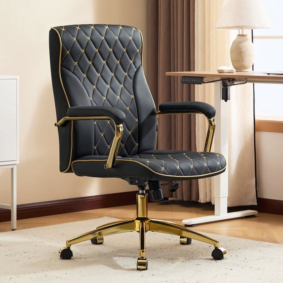 Furniliving Ergonomic Office Chair, Lumbar Support, Adjustable Height with Padded Armrests Desk Chair, Black
