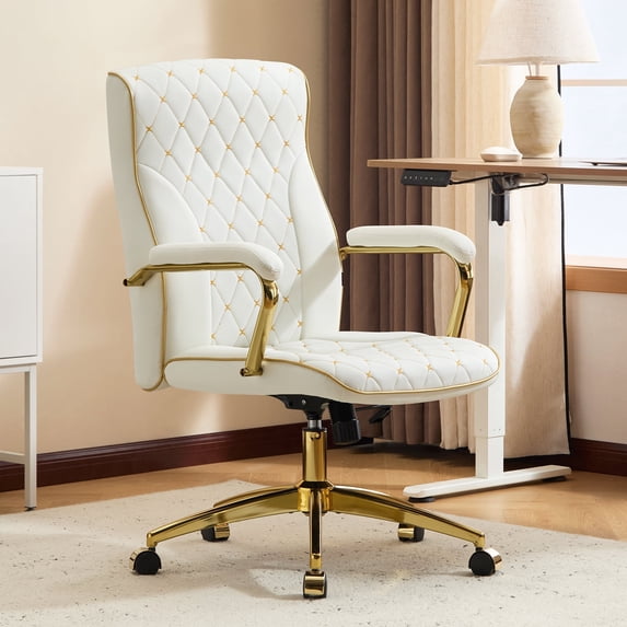 Furniliving Ergonomic Office Chair, Lumbar Support, Adjustable Height with Padded Armrests Desk Chair, White