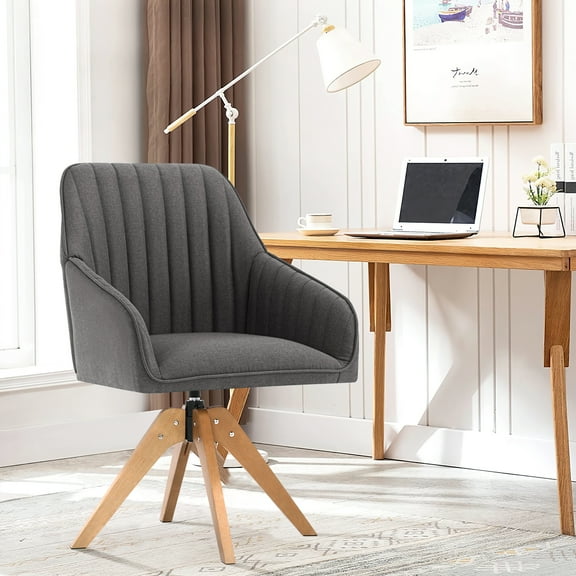 Furniliving Faux Linen Tufted Swivel Armchair Contemporary Barrel Accent Chairs, Dark Grey