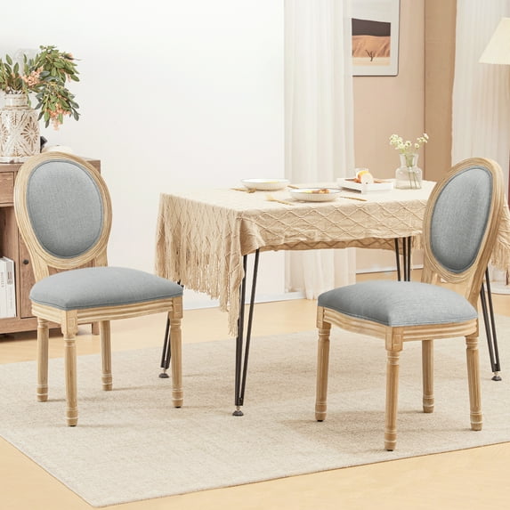 Furniliving French Country Dining Chairs, Line Fabic Dining Room Chairs,Set of 2,LightGrey