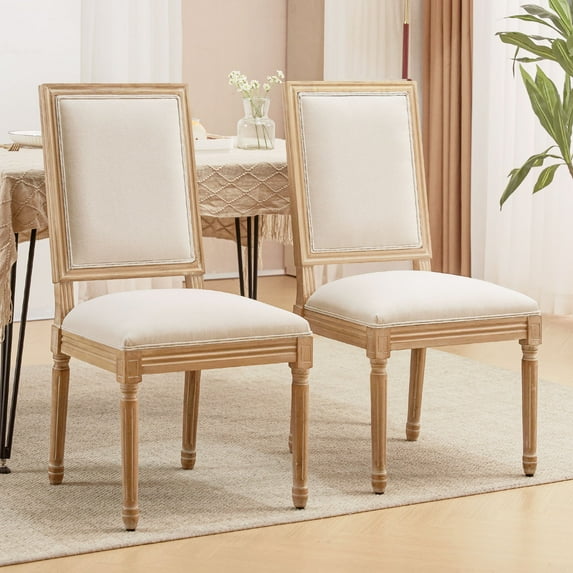 Furniliving French Country Dining Chairs Set of 2, Dining Room Chairs with Rubber Wood Legs, Beige