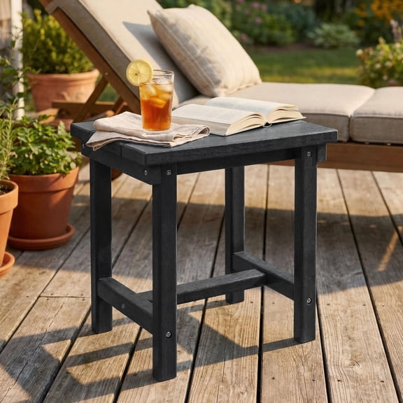 Furniliving HDPE Adirondack Side Table, Outdoor End Table for Patio,Black
