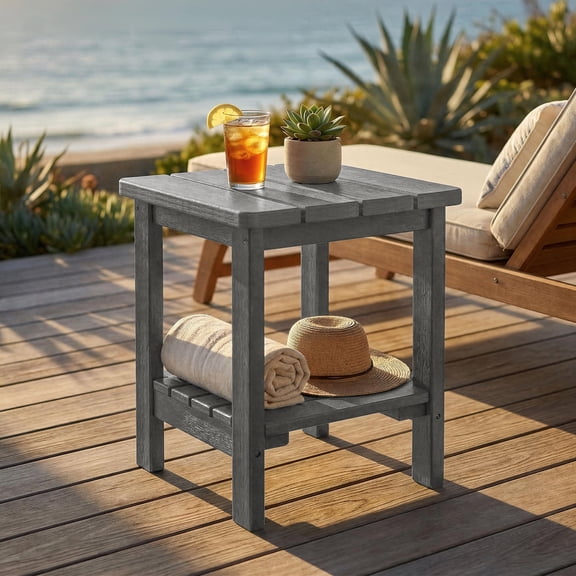 Furniliving HDPE Square Side Table, Outdoor Side Table for Patio,Gray