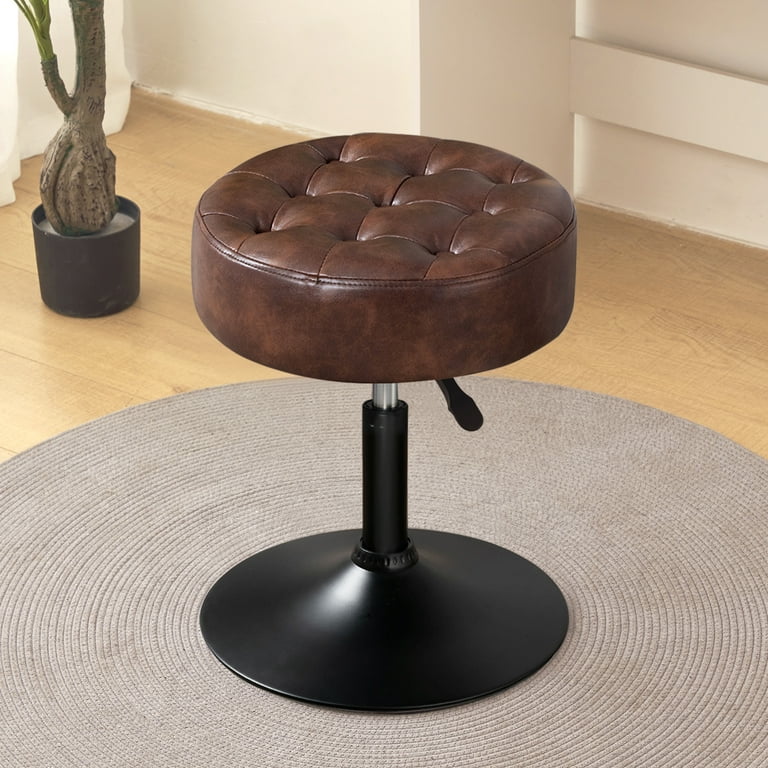 Furniliving Velvet and Leather Ottoman Vanity Stool Armless with Metal Swivel Base Dark Brown Walmart