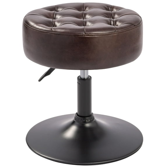 Furniliving Leather Adjustable Vanity Stool, Swivel Ottoman Round, Makeup Accent Stool for Bedroom, Black Brown