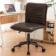 thumbnail image 1 of Furniliving Leather Desk Chair  Armless Office Chair Adjustable Swivel Rolling Computer Chair ,BlackBrown, 1 of 11
