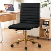 Furniliving Mid-Back Armless Desk Chair, Velvet Swivel Office Chair,Adjustable Rolling Computer Chair for Living Room, Black