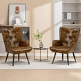 thumbnail image 1 of Furniliving Modern Accent Chairs Upholstered Wingback Chair with High Backrest Arm Chair Set of 2, YellowBrown, 1 of 10