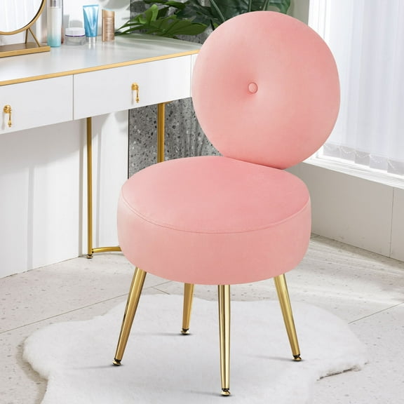 Furniliving Modern Accent Chairs, Vanity Chair with Gold Legs, Footrest Stool for Living Room, Pink