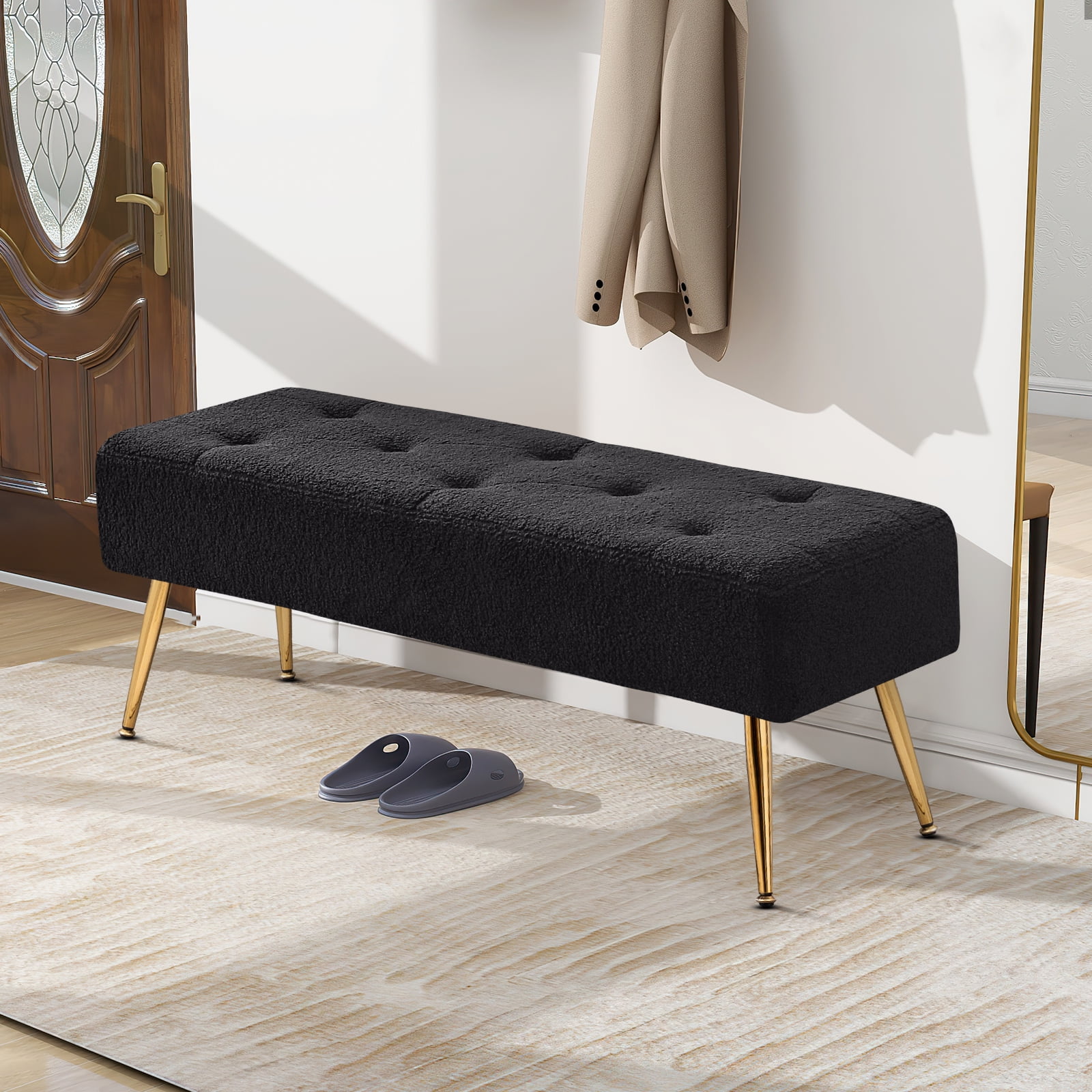 Furniliving Modern Entryway Bench Shoe Ottoman Bench Upholstered