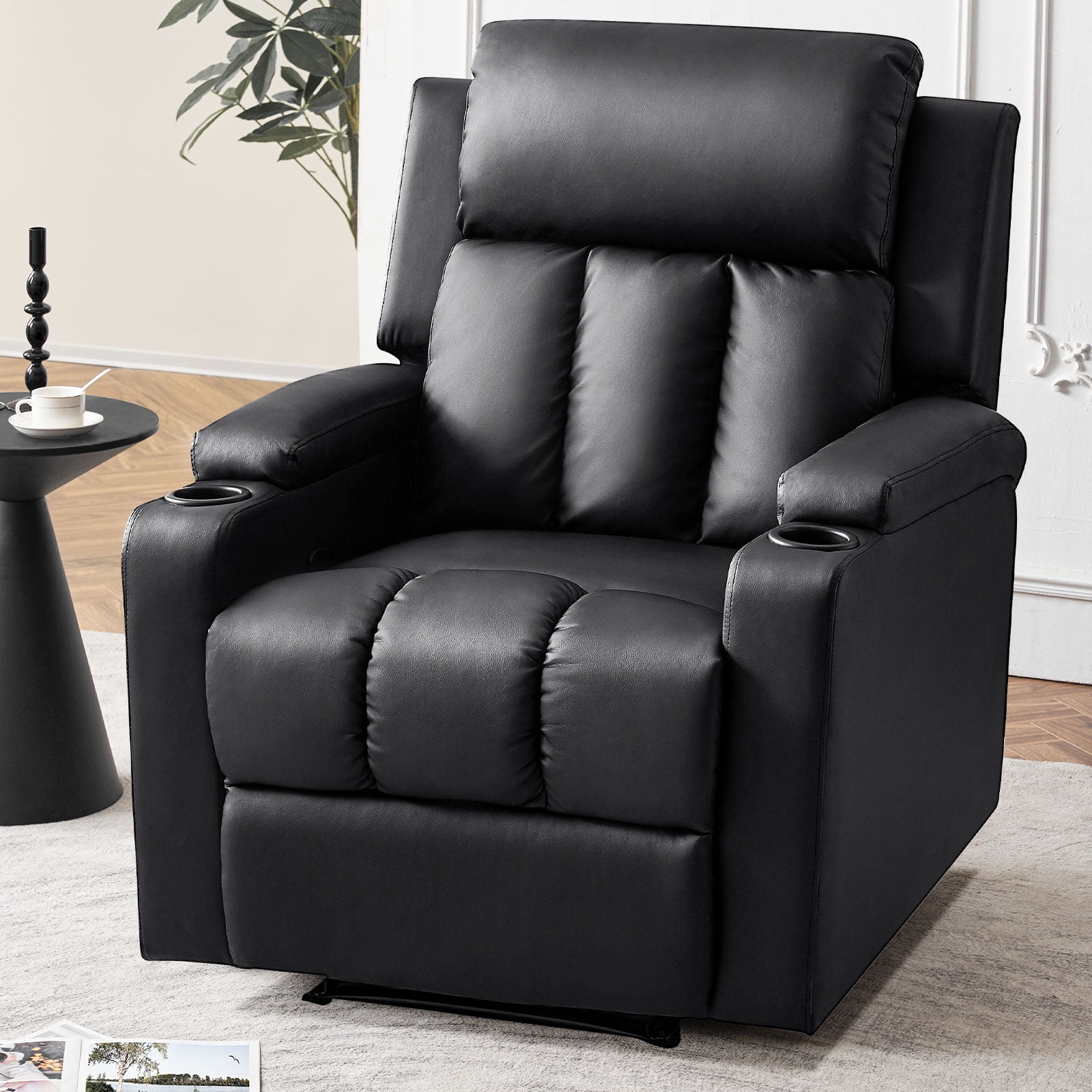 Furniliving Modern Manual Reclining Chair Comfy Upholstered Recliner Sofa Chair with Footrest and Arms Overstuffed Recliner Chair for Living Room Bedroom Black Walmart Business Supplies