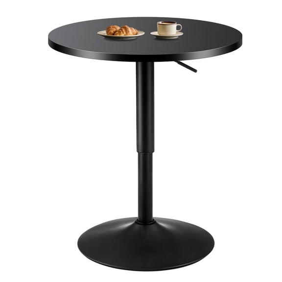Furniliving Modern Round Bar Table, Adjustable Height and 360° Swivel Pub Table, Cocktail Table with Black Metal Base for Bar, Dining Room, Kitchen,Cafe, Black