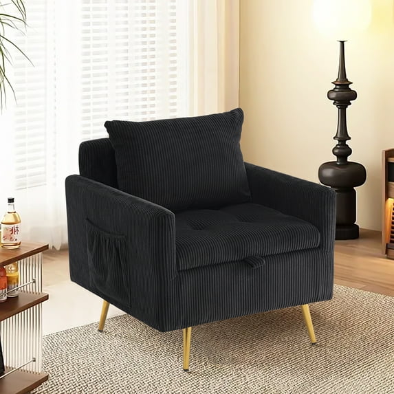 Furniliving Modern Single Sofa, Upholstered Accent Chair with Storage, Single Seater, Couch for Living Room Bedroom, Black
