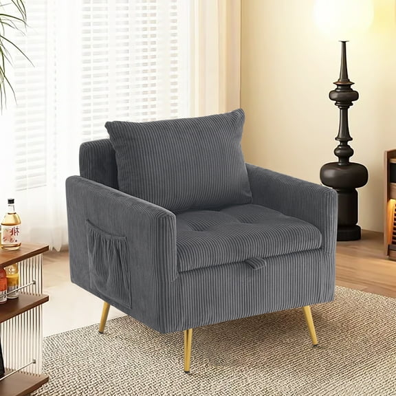Furniliving Modern Single Sofa, Upholstered Accent Chair with Storage, Single Seater, Couch for Living Room Bedroom, Dark Gray