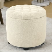 Furniliving Modern Storage Ottoman Tufted Footrest Stool Ottoman for Living Room, Bedroom, Sherpa, IvoryWhite