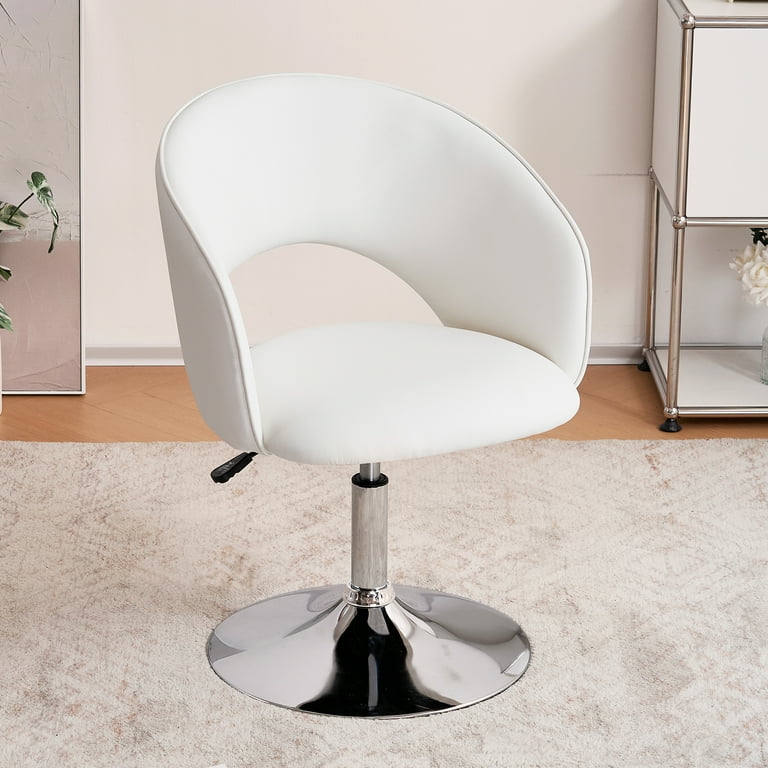Furniliving Modern Swivel Accent Chair Faux PU Adjustable Vanity Chairs Upholstered MakeUp Chair Lounge Chair for Bedroom White