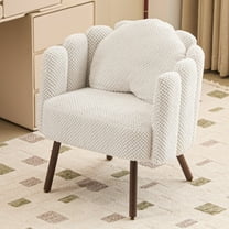 Furniliving Modern Vanity Chair, Cute Petal Accent Chair with Detachable Back and Heart-shaped Pillow, Faux Fur Vanity Makeup Chair, Upholstered Armchair for Living Room, Bedroom, Home Office. Beige