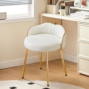 Furniliving Modern Vanity Makeup Chair, Comfy Accent Chair with Low Back, Faux Leather Small Makeup Stool for Living, Bedroom, White