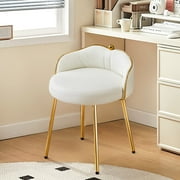 Furniliving Modern Vanity Makeup Chair, Comfy Accent Chair with Low Back, Faux Leather Small Makeup Stool for Living, Bedroom, White