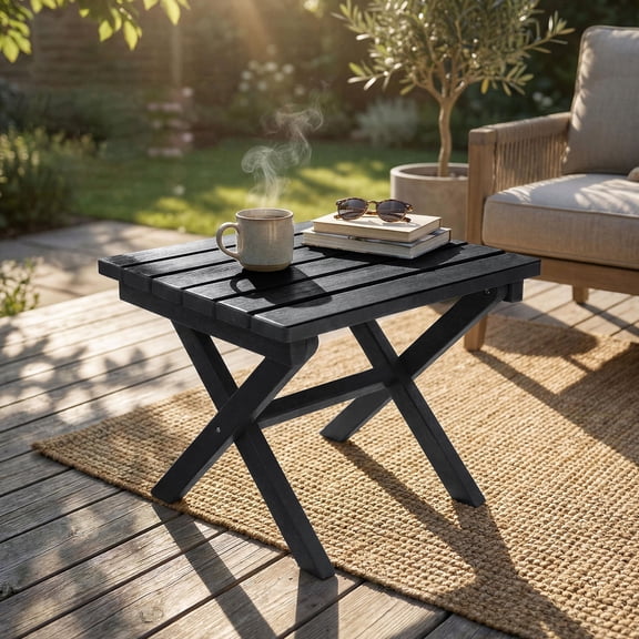 Furniliving Outdoor Folding Side Table, HDPE Weather-Resistant Portable Adirondack End Table,Black