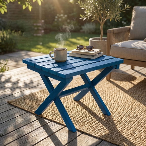 Furniliving Outdoor Folding Side Table, HDPE Weather-Resistant Portable Adirondack End Table,Blue