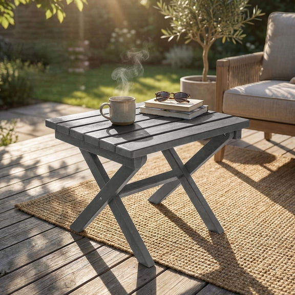 Furniliving Outdoor Folding Side Table, HDPE Weather-Resistant Portable Adirondack End Table,Gray