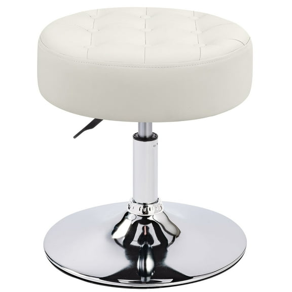 Furniliving PU Vanity Chair, Swivel Adjustable Round Ottoman Stool,Makeup Chair for Bedroom, Ivory White
