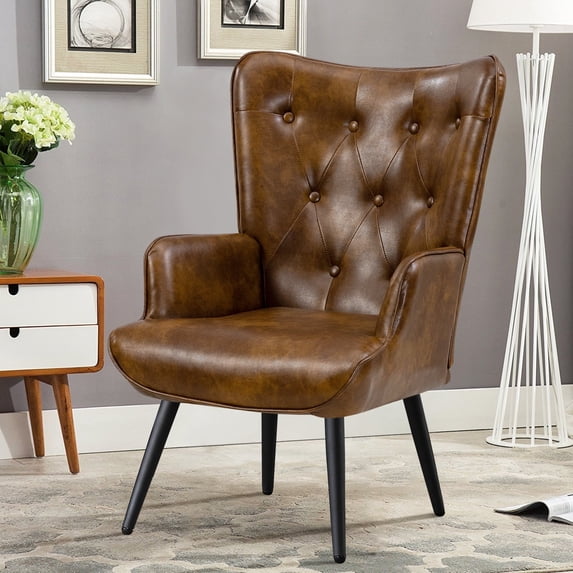 Furniliving PU Wingback Chair, Upholstered Accent Arm Chair, Modern ...