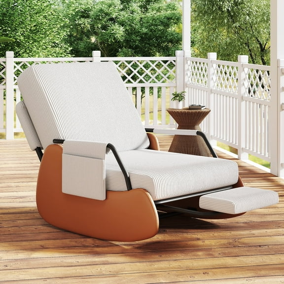 Furniliving Rocking Chair, Upholstered Nursery Rocking Chair with Footrest and Adjustable Backrest, Glider Rocker Accent Chair for Living Room, Bedroom, Nursery, White