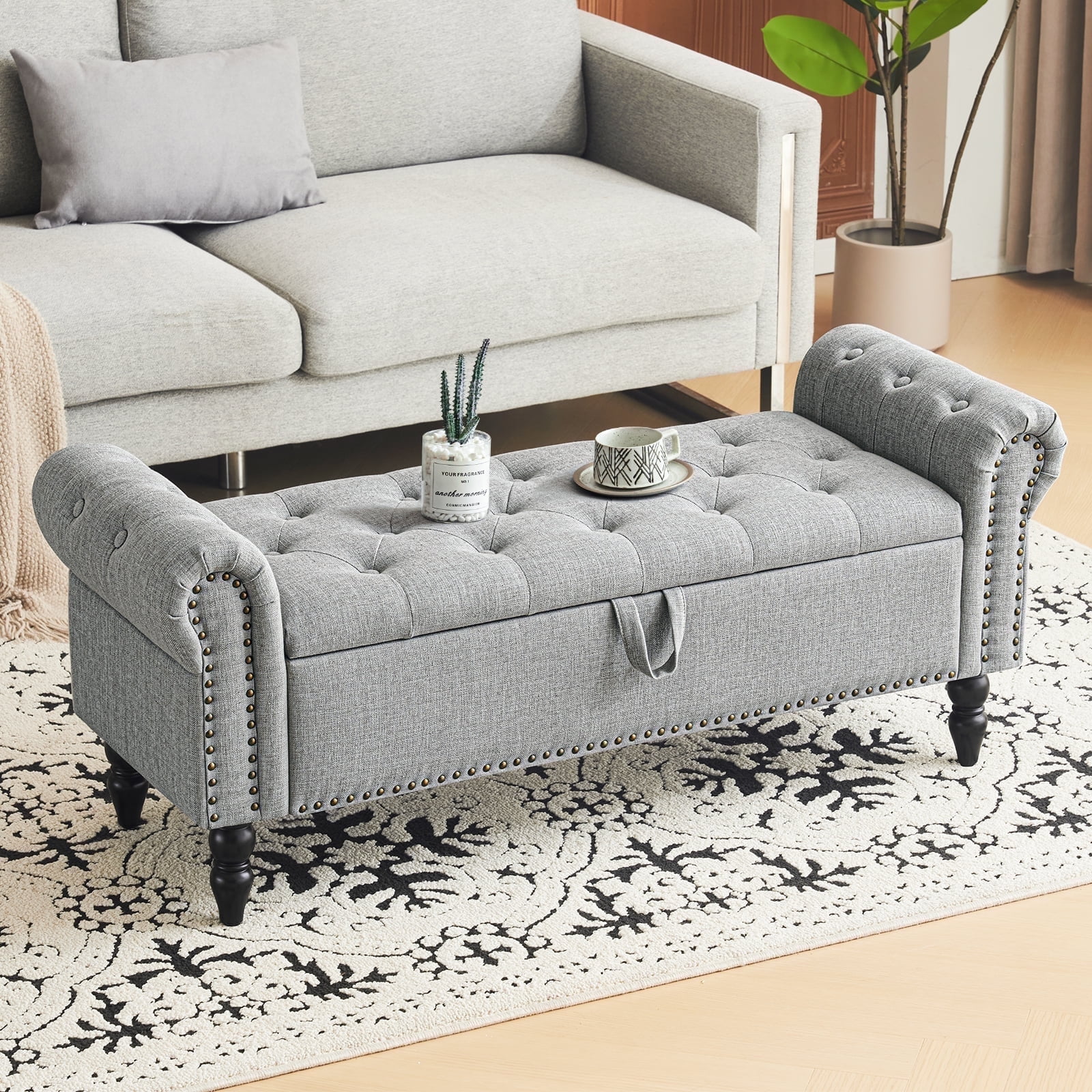 Furniliving Storage Ottoman Bench Button Tufted End of Bed Bench ...