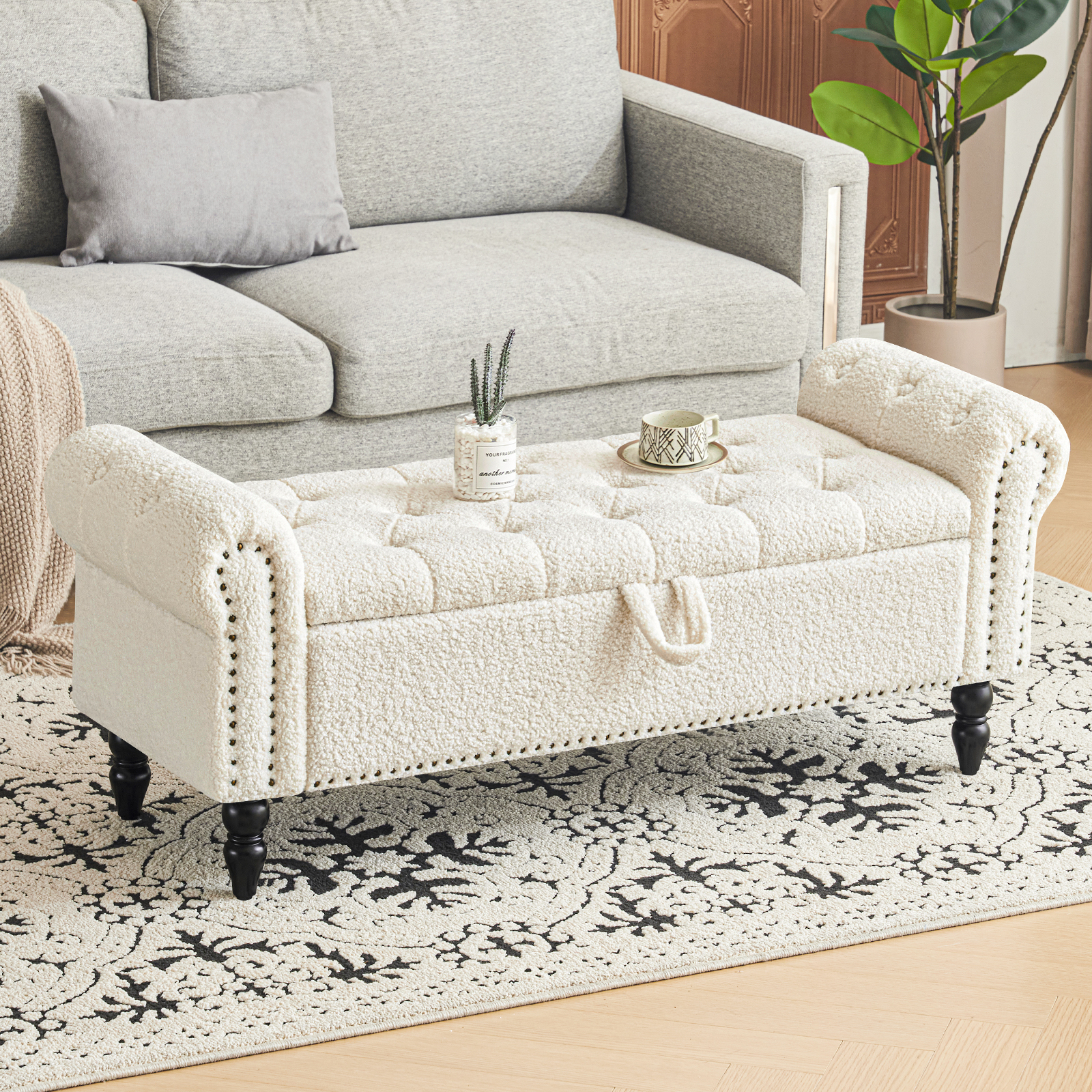 Furniliving Storage Ottoman Bench Button Tufted End Of Bed Bench 