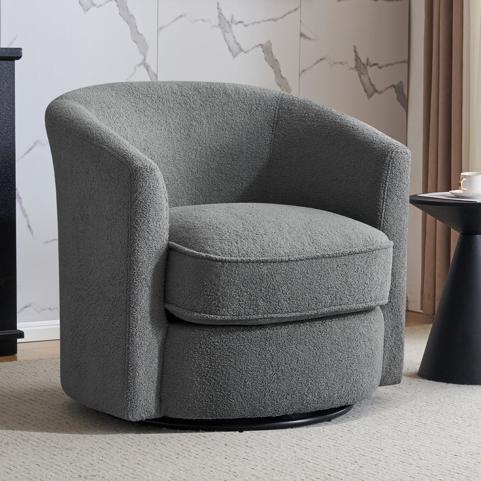 Furniliving Swivel Accent Chair, Upholstered Barrel Chair with Metal ...
