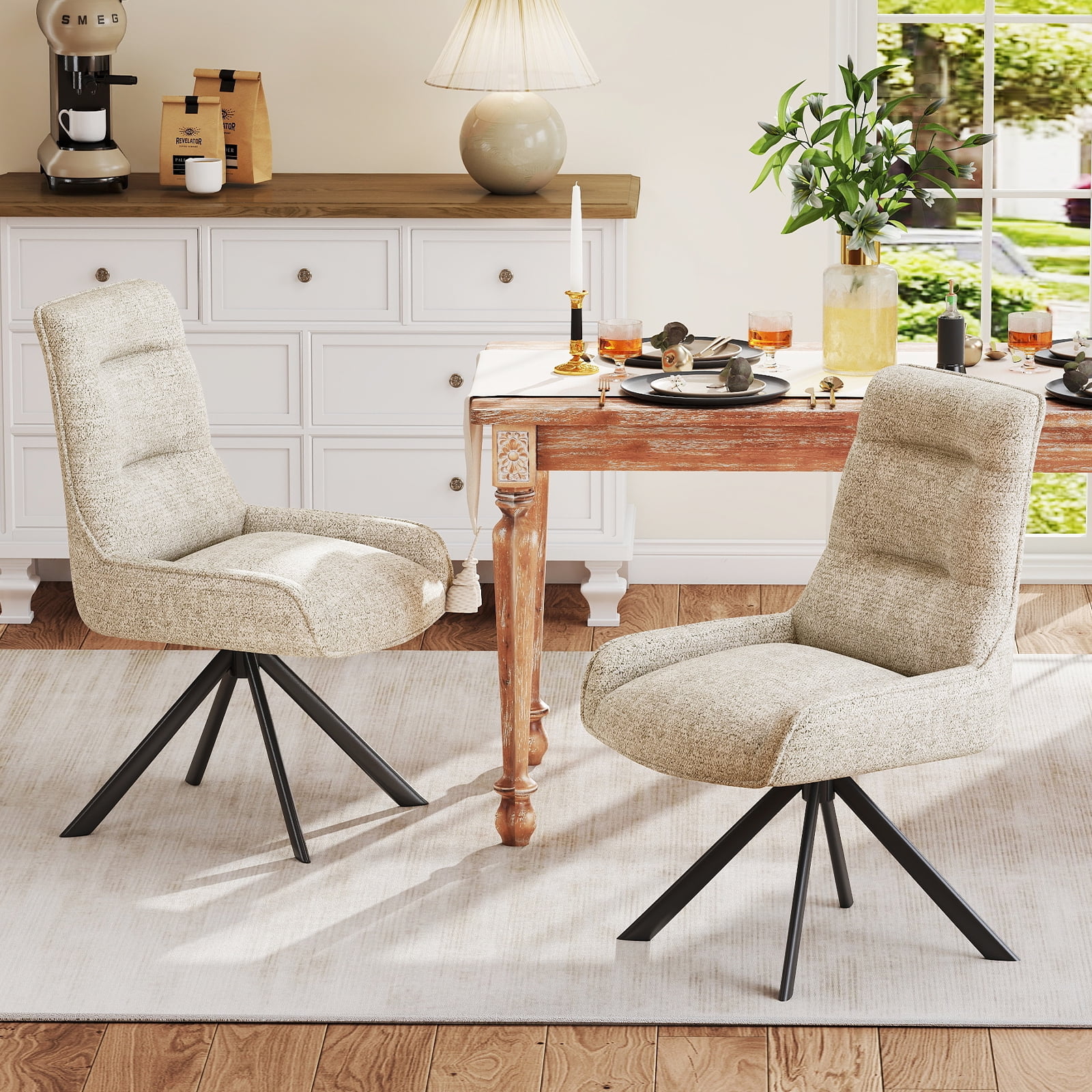 Furniliving Upholstered Dining Chairs Set of 2, 360°Swivel Dining Room — free download