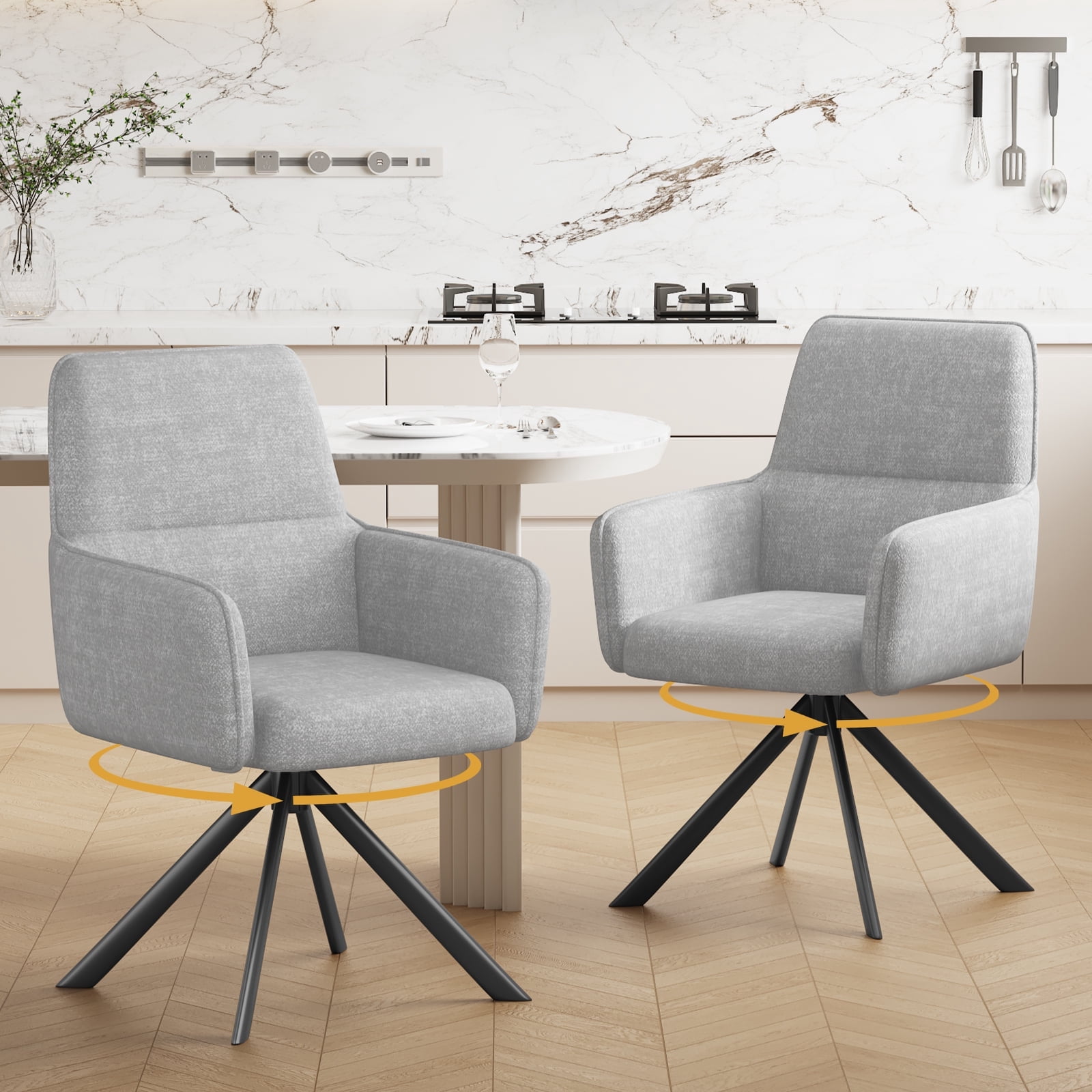 Furniliving Upholstered Dining Chairs Set of 2, 360°Swivel Dining Room ...