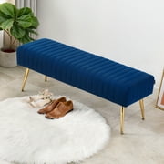Furniliving Velvet Bench Ottoman Modern Upholstered End of Bed Bench Indoor Entryway Bench, Dark Blue
