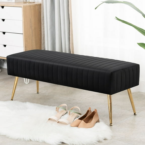 Furniliving Velvet Ottoman Bench Indoor Entryway Bench Modern Upholstered Bench, Black