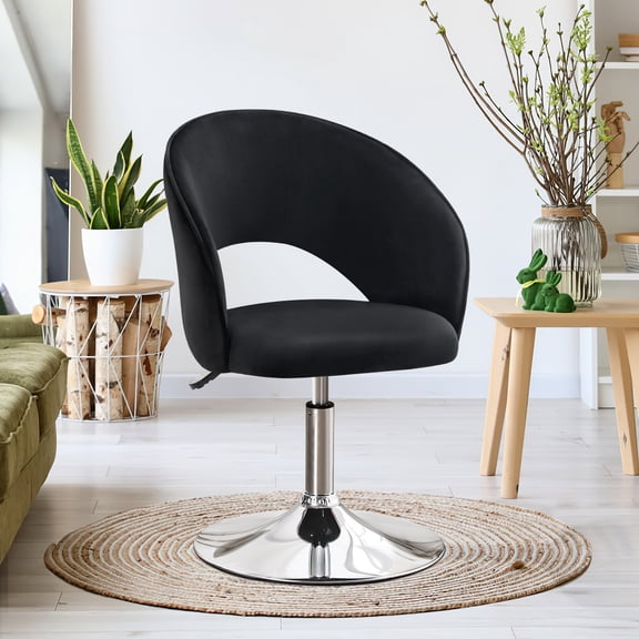 Furniliving Velvet Swivel Barrel Chair Adjustable Accent Chair Make Up Leisure Chair, Black