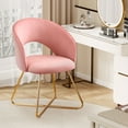 thumbnail image 1 of Furniliving  Velvet Upholstered Accent Chair Mid-Back Leisure Chairs Makeup Vanity Stool  , Pink, 1 of 11
